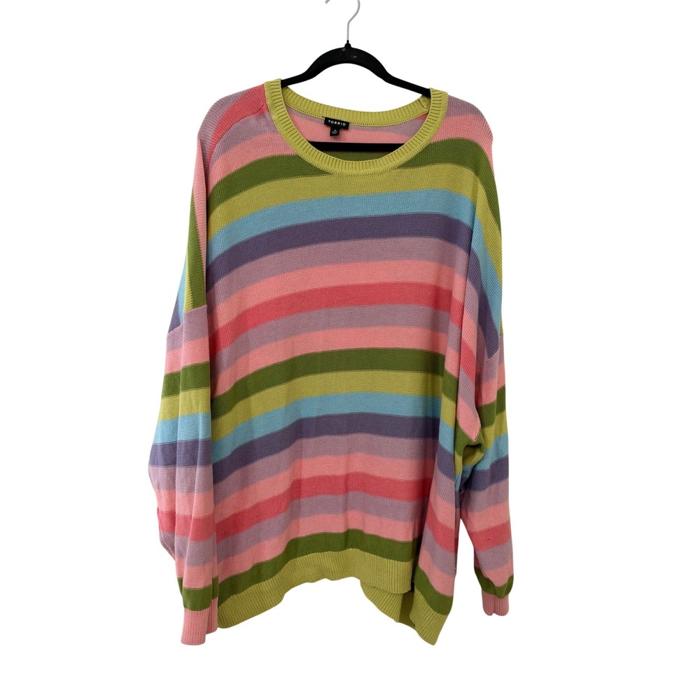 Torrid Womens Plus Size 4 Multi Color Striped Crewneck Knit Sweater Rainbow